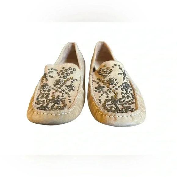 Beverly Feldman Tan Suede Studded Loafers 7.5 - Picture 3 of 8